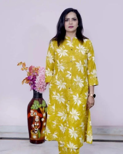 Mustard Yellow Floral Printed Kurta Set