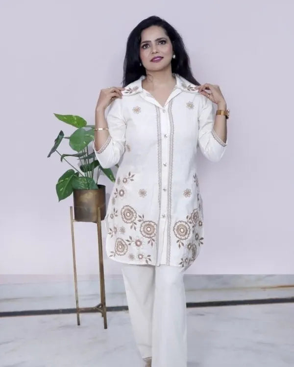 Off-White Embroidered Coord Set