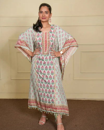 Floral Printed Kaftan Kurta Set with Dhoti Pants