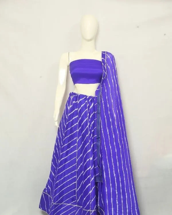 Blue Bandhani Print Lehenga with Dupatta & Blouse Piece
