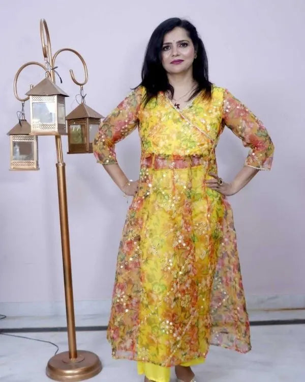 Yellow Floral Printed Suit Set with Dupatta