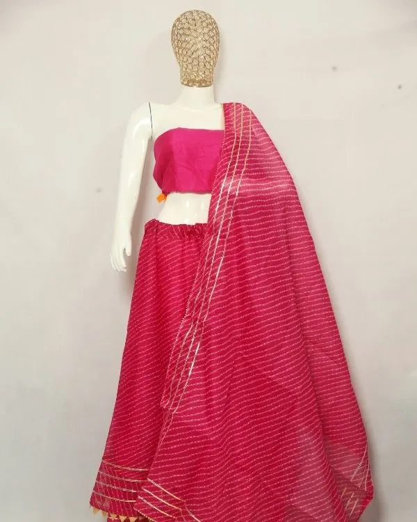 Magenta Pink Striped Lehenga with Blouse Piece & Dupatta