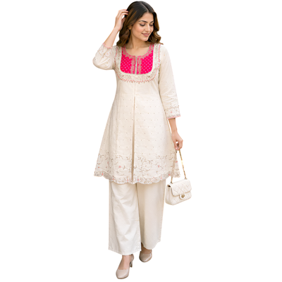 Off-White Embroidered Kurta Set