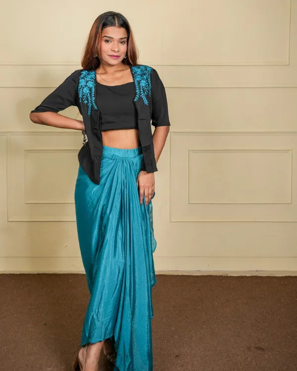 Three-Piece Embroidered Indo-Western Set