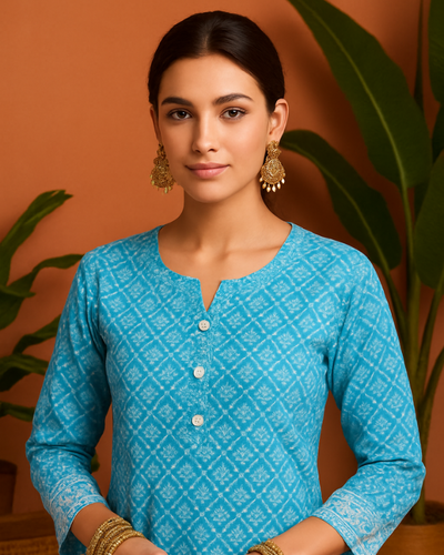 Sky Blue Cotton Kurta Set