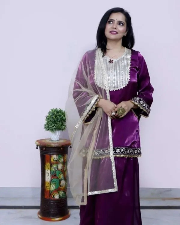 Purple Velvet Sharara Set with Dupatta
