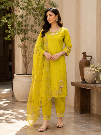 Neon Green Cutwork Embroidered Suit Set