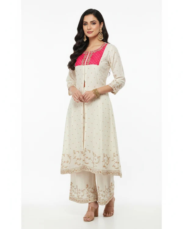 Off-White Embroidered Kurta Set