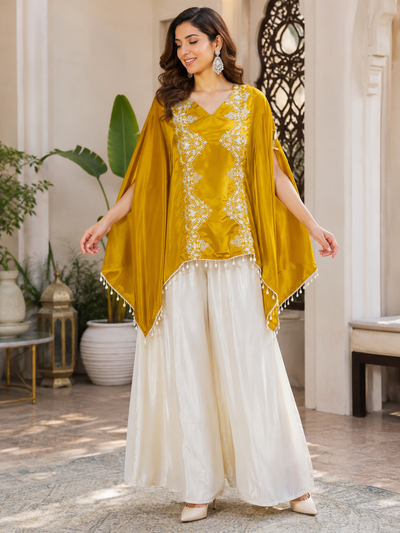 Mustard Gold Cape Sleeve Kaftan Palazzo Set