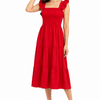 Red Tiered Maxi Gown with Ruffle Sleeves – Smocked