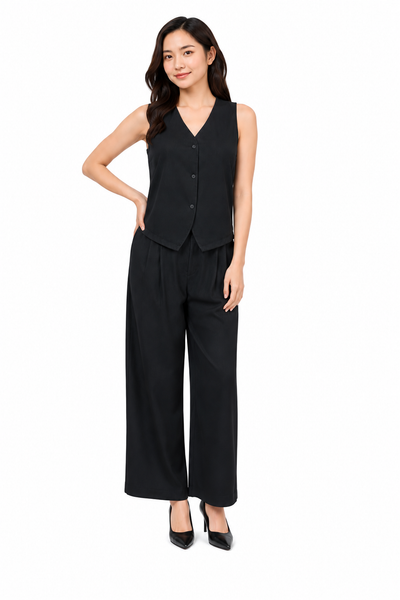 Black Waist Coat with Wide-Leg Trouser Co-ord Set