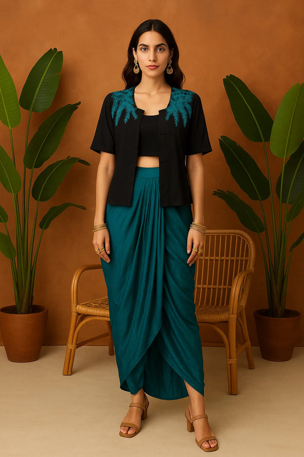 Three-Piece Embroidered Indo-Western Set