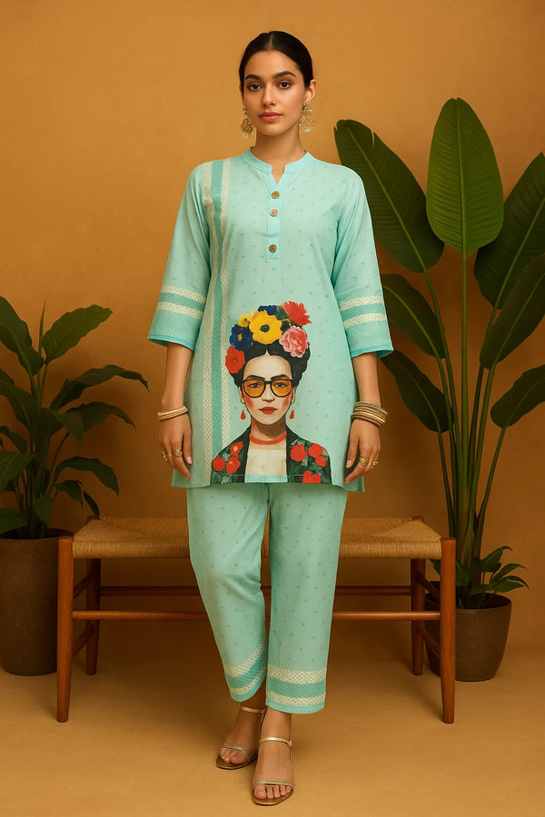 Aqua Blue Pop Art Kurta – Frida Edition