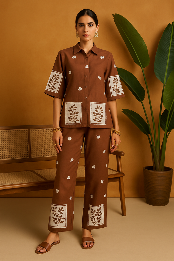 Printed Cotton Co-ord Set with Short Sleeves