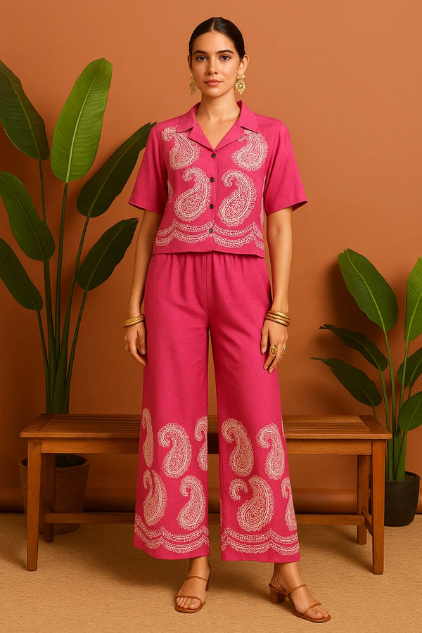 Embroidered Co-ord Set (Short Shirt + Pants)