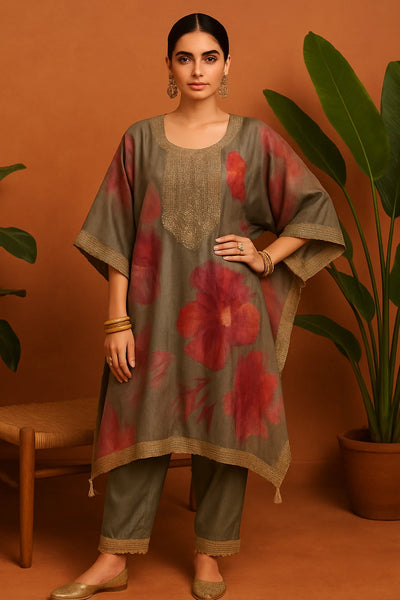 Floral Organza Kaftan with Shimmer Pants – Mirror & Gota Work Detailing