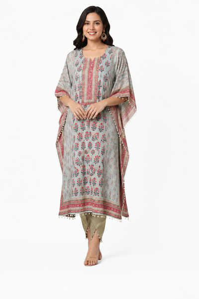 Floral Printed Kaftan Kurta Set with Dhoti Pants