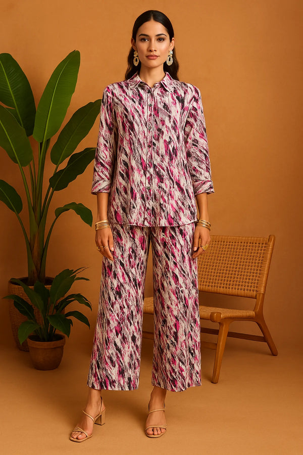 Abstract Print High-Low Shirt Dress
