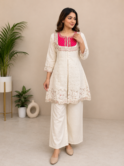 Off-White Embroidered Kurta Set