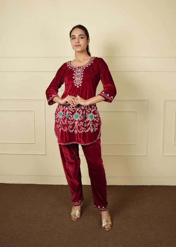 kurti pant velvet cord set