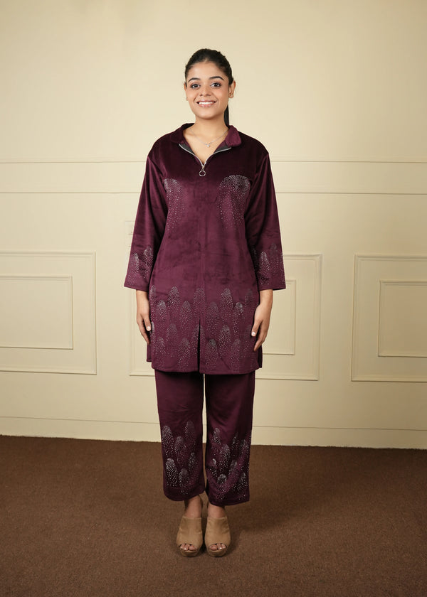 velvet long jacket cum kurti trouser set