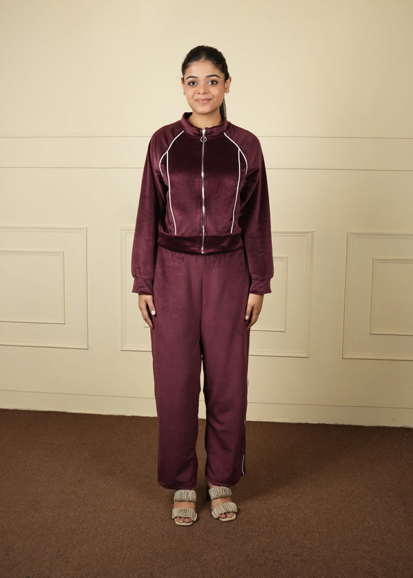 velvet crop zipperjacket coord set