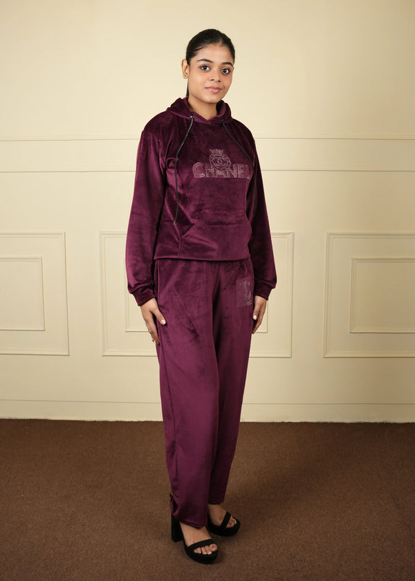 velvet shorttop trouser coord set