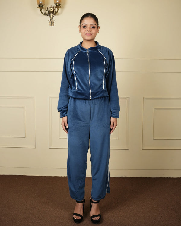 velvet crop zipperjacket coord set