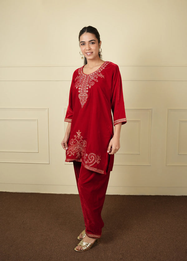velvetshort kurti pant coord set