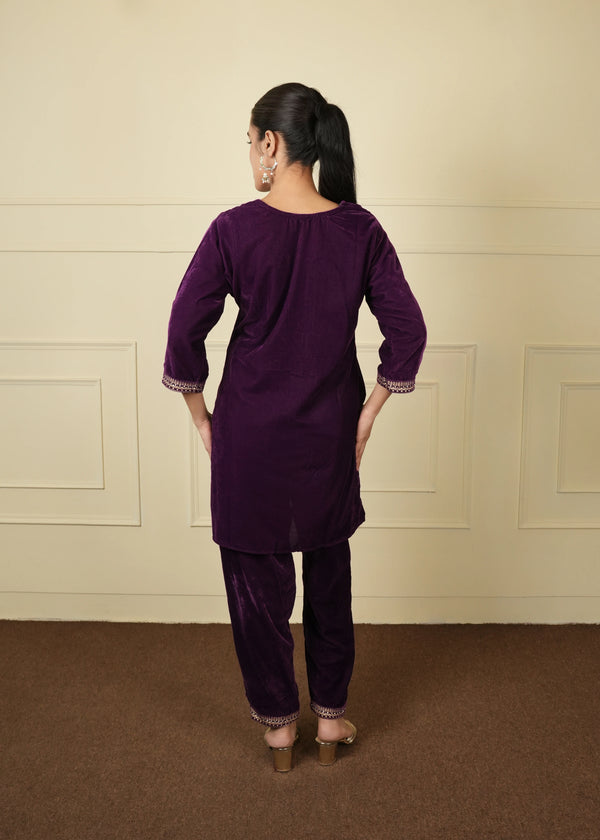 velvetshort kurti pant coord set