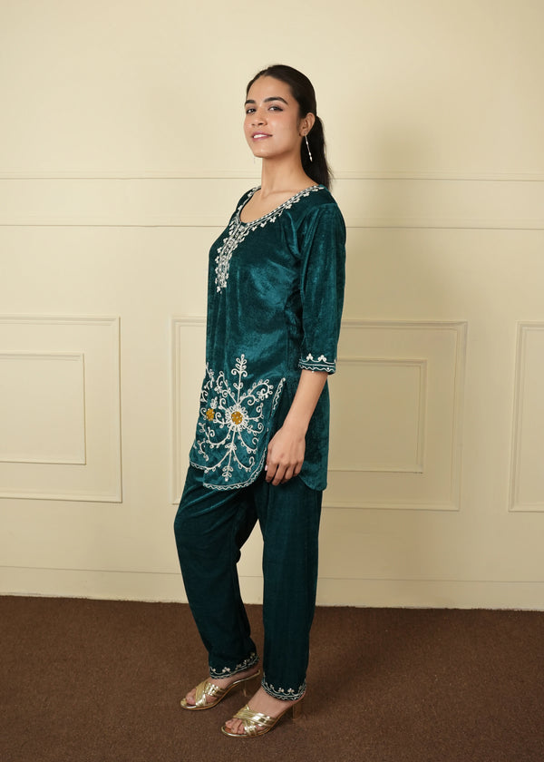 kurti pant velvet cord set