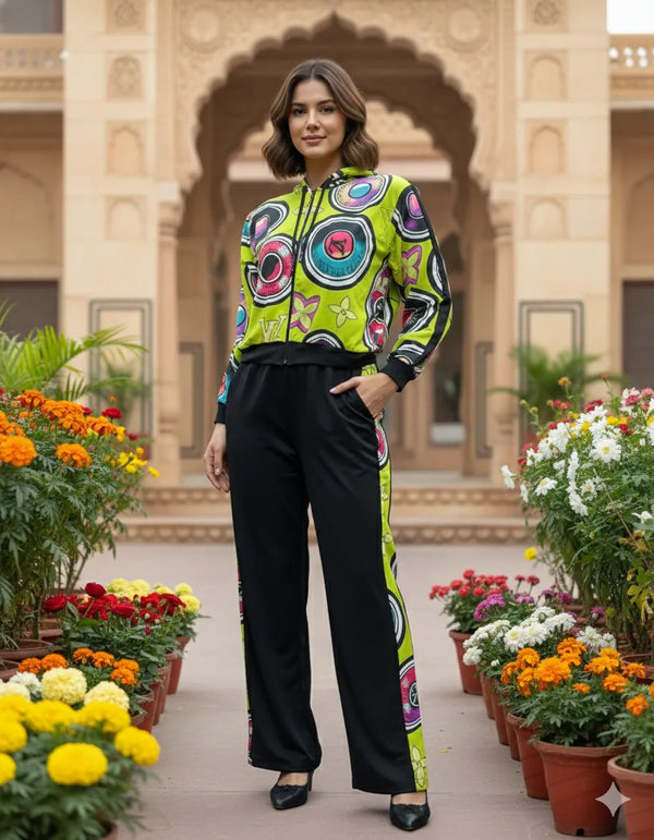 Women’s Printed Jacket-Style Co-ord Set (Top + Bottom)