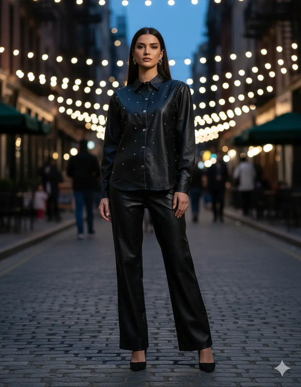 Women’s Faux Leather Co-ord Set (Shirt + Pants)