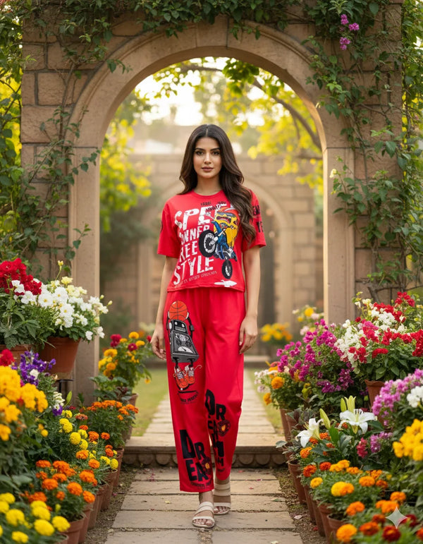Women’s Graphic Printed Co-ord Set (Top + Bottom)