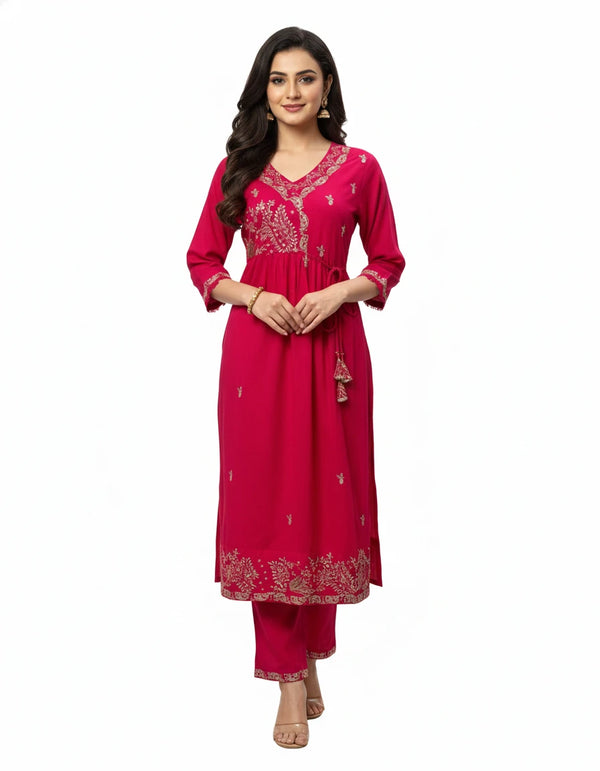 Rani Pink Embroidered Kurta Set
