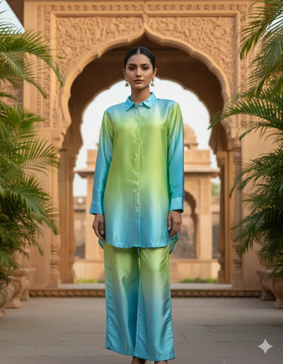 Women's Satin Ombre Co-ord Set (Shirt + Pant)