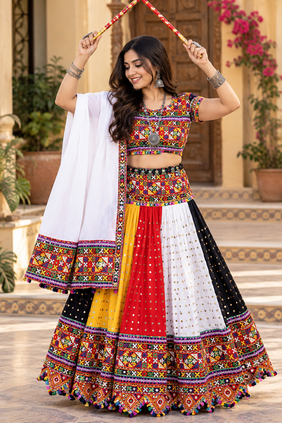 Multicolor Embroidered Navratri Chaniya Choli with Dupatta