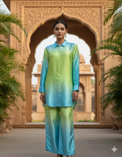 Women's Satin Ombre Co-ord Set (Shirt + Pant)